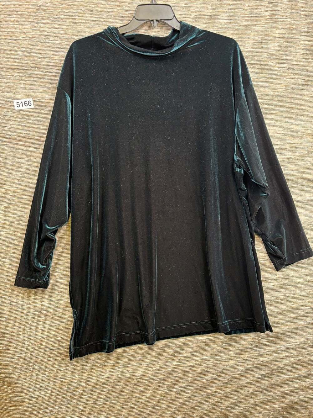 Bechamel Blouse Womens 3X Green Velvet Cowl Neck Long Sleeve Stretch Tunic Top